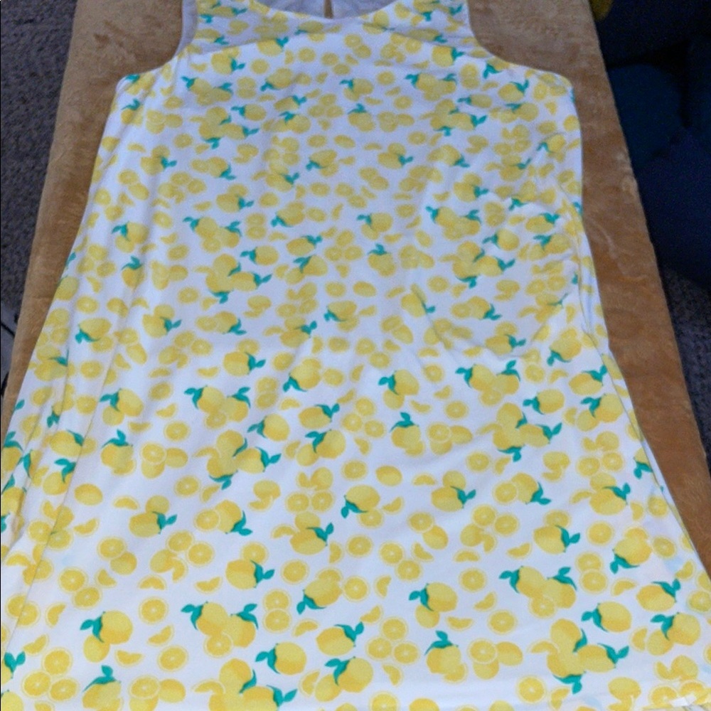 Sleeveless White Midi Dress with Yellow Lemon Print